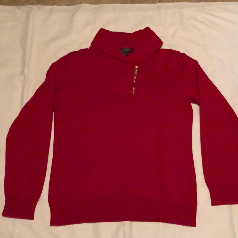 Lauren Ralph Lauren Red Zip Neck Sweater Sz L
